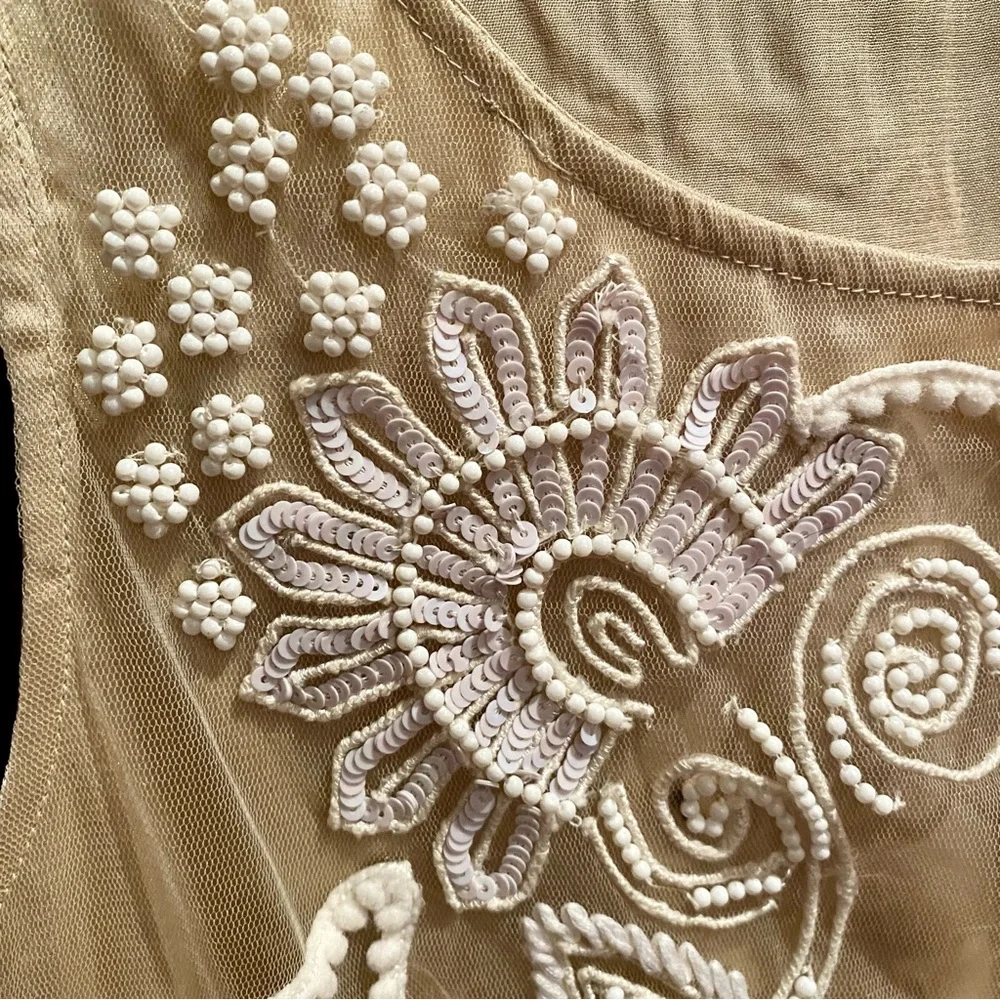 Boston Proper Hand Beaded Tulle Mini Dress | S - Picture 7 of 9